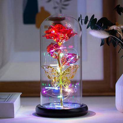 Rose Light Artificial Galaxy Rose Lamp with Butterfly  Colorful LED Rose Flowers In Glass Valentine's Mother Day Gift for Women