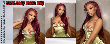 13x4 99J Burgundy Lace Front Wig Body Wave Colored Transparent Lace Wig 13x6 360 Lace Frontal Wig Human Hair Wigs Red Wigs Remy