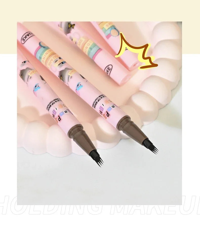 4 Colors Eyebrow Pen Waterproof 4 Fork Tip Eyebrow Tattoo Pencil Cosmetic Long Lasting Natural Dark Brown Liquid Eye Brow Pencil