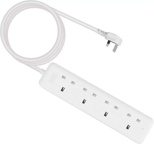 1 pc white 2m Extension Lead Extension Cord for Home,Office Fireproof Power Socket 3250W 4 Way Power Strip Plug Socket UK plug