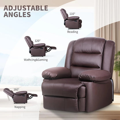 Recliner Armchair Padded Seat Single Sofa Lounge Seating Adjustable Reclining PU Couch Chair for Living Room Bedroom Home Theate