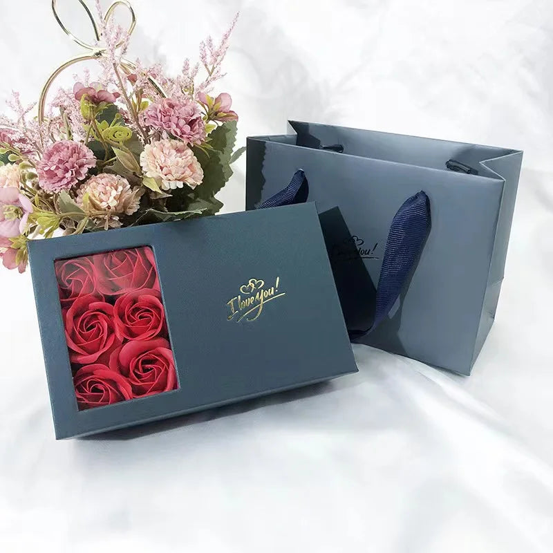 Roses Flower Jewelry Box Six Window Gift Box Ring Earrings Pendant Jewelry Box Jewelry Organizer Valentines Day Decoration