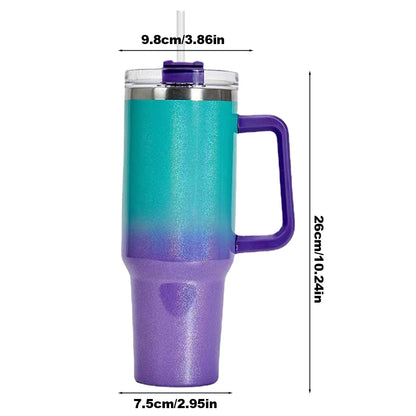 40oz Thermal Cup with Handle Straw Stainless Steel Keeps Cold and Heat Water Bottle Leak-proof Water Bottle Vacuum Thermos Cup