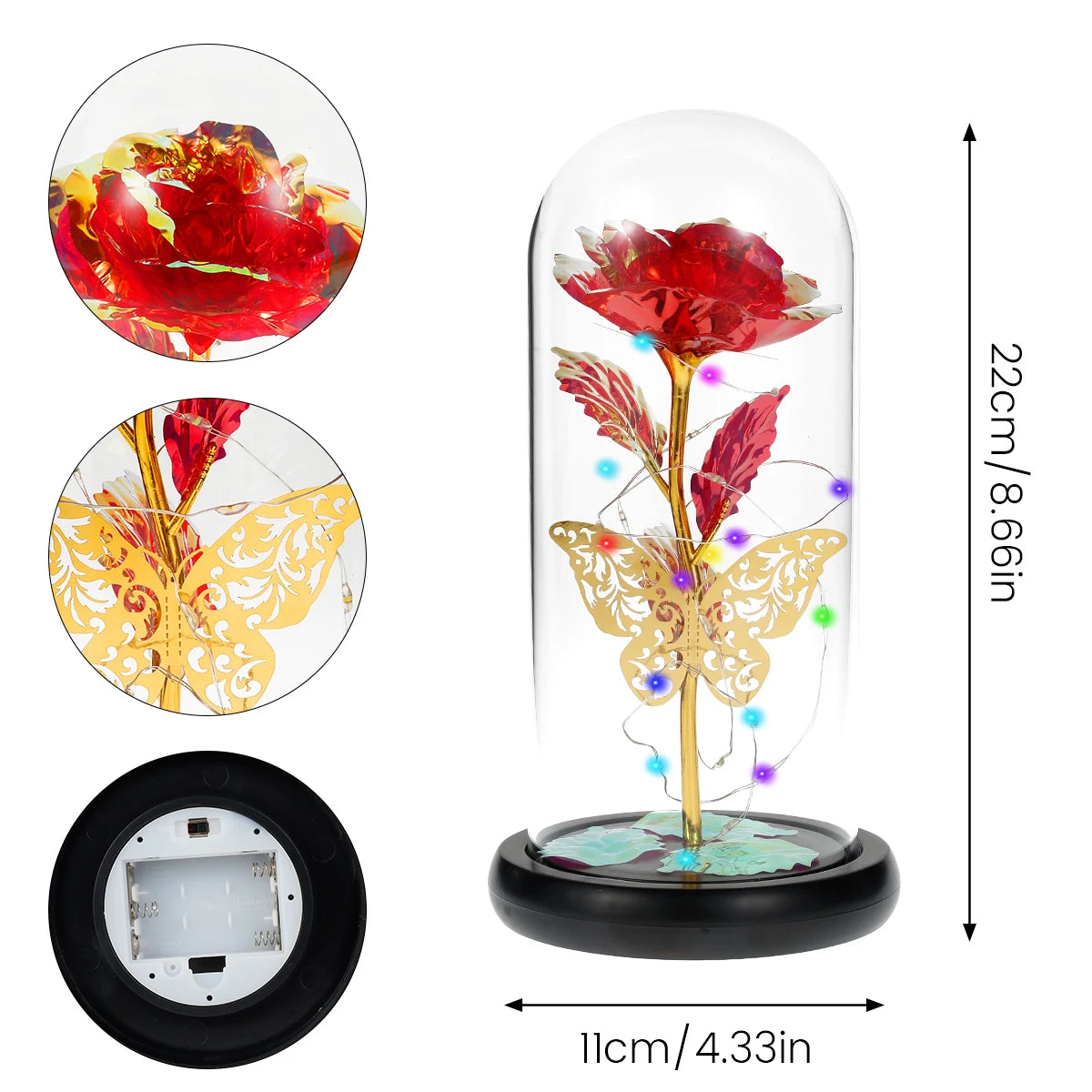 Rose Light Artificial Galaxy Rose Lamp with Butterfly  Colorful LED Rose Flowers In Glass Valentine's Mother Day Gift for Women