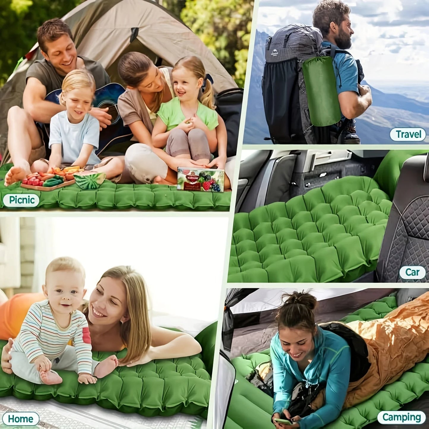 Outdoor camping super thick 4-inch inflatable sleeping mat with built-in pillow and pump air mat for travel hiking climbing