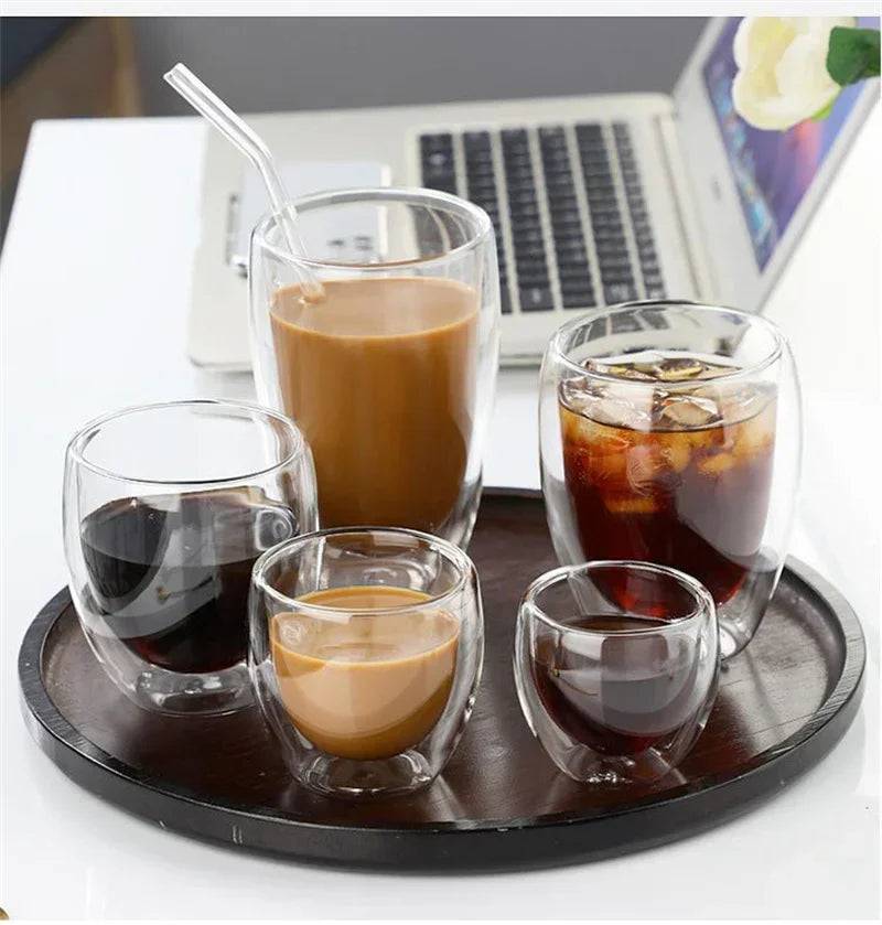 5 Sizes Double Wall Insulated Glass Cup Clear Espresso Coffee Mugs Handmade Beer Mug Tea Milk glass Whiskey Glass Cups Drinkware