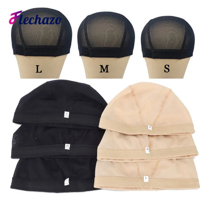 Wig Cap Mesh Bald Cap for Wigs Making 6 Pcs/Lot Stretchable Weaving Net Cap with Wide Elastic Band Black Color S/M/L Size