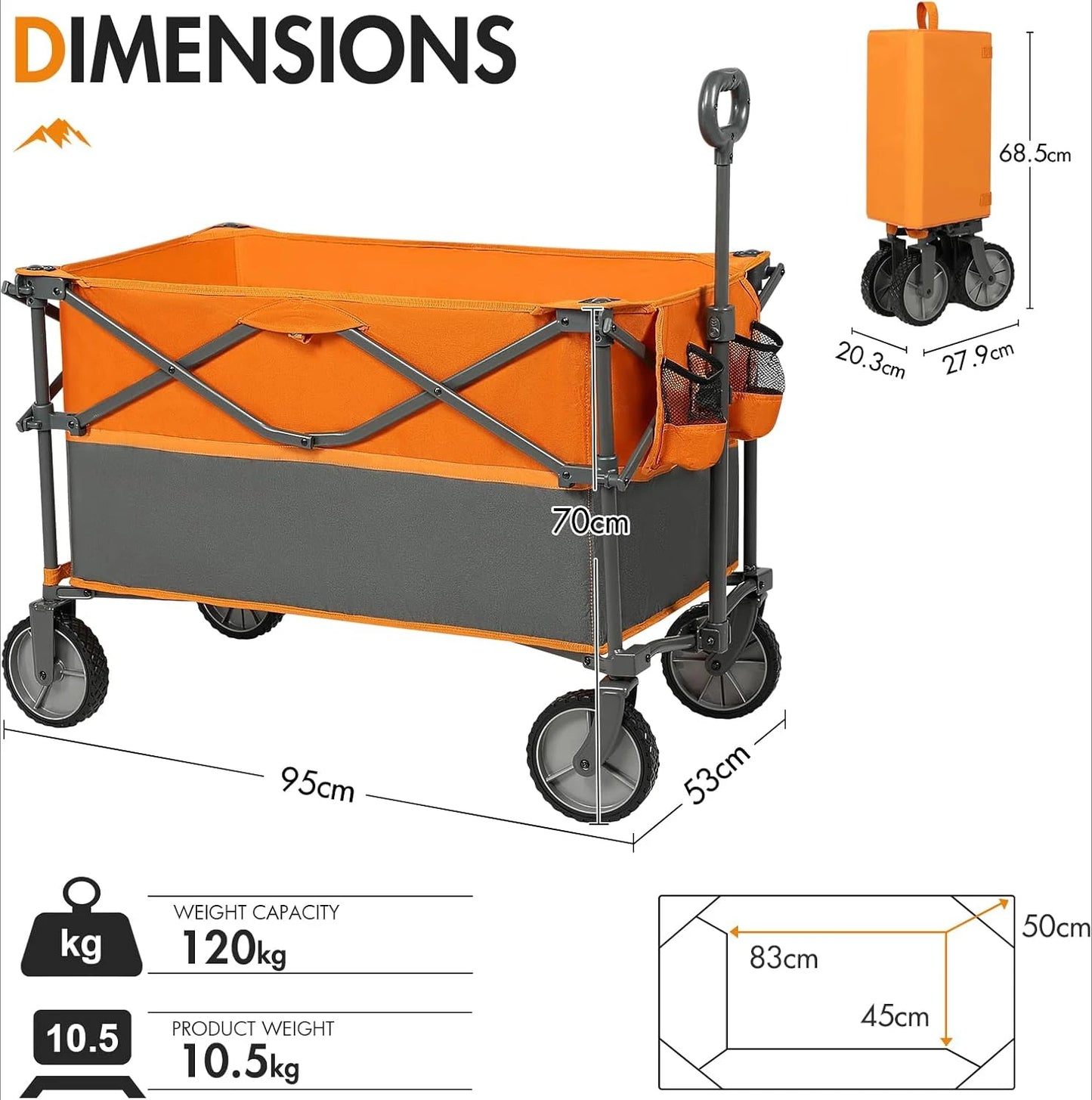 Trolley 228L Larger Capacity Folding Camping Garden Beach Trolley Heavy Duty Pull along Cart Collapsible Wagon with Wheels