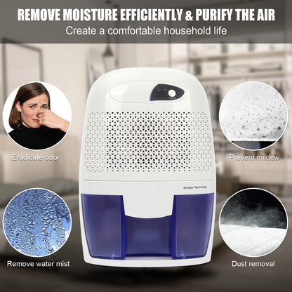 Portable Electric Dehumidifier Air Purifier with 500ML Water Tank Mute Moisture Absorbers Air Dryer For Home Room Office Kitchen