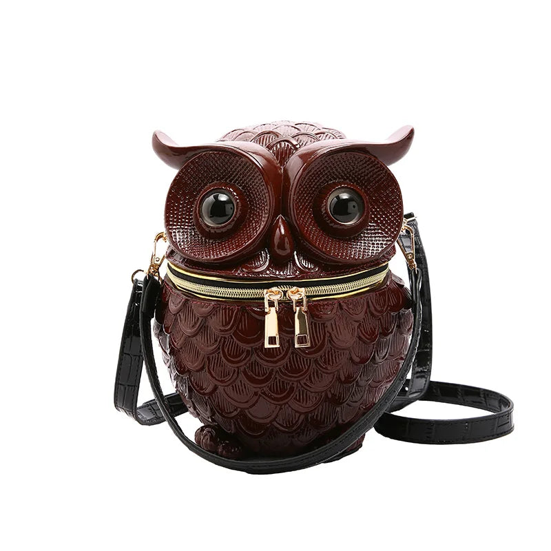 Women 3D Owl Shoulder Bag PU Leather Animal Shape Crossbody Bag Detachable Strap Simulated Owl Satchel Bag Girls Daily Bag