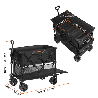 VEVOR Collapsible Folding Wagon Beach Wagon Cart with All-Terrain Wheels Drink Holders Sports Wagon for Camping Shopping Garden