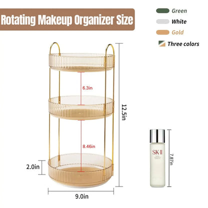 360 Rotating Makeup Organizer for Vanity Bathroom Countertop Organizer Perfume Organizer Skincare Dresser Holder Rack 3 Layers