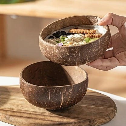 1/2/4 Sets Coconut Shell Bowls With Spoons Creative Rice Dessert Container Fruit Yogurt Salad Wooden Dinnerware For Home Kitchen