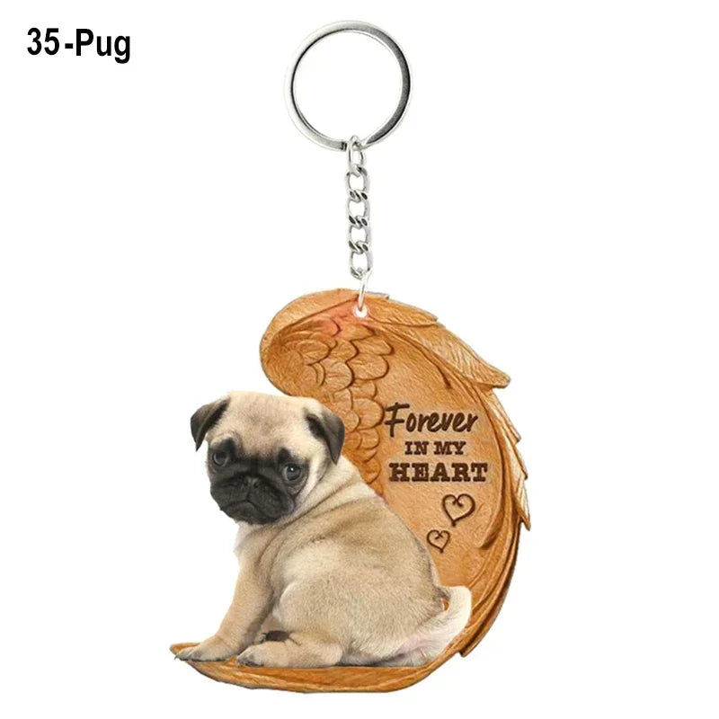 1 Piece 23 Style Dog Forever In My Heart  Angel Pendant Bag Key Chains Car Keychain Keyring  Pet Jewelry Gift For Women Girls