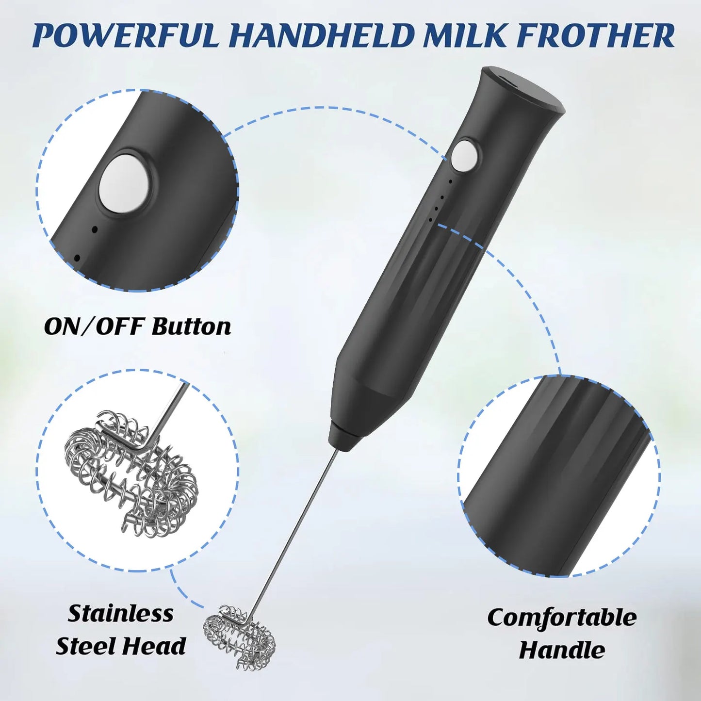 MINI Milk Frother USB Rechargeable 3 Speeds Foam Maker Coffee Whisk Mixer Electric Handle Blender Egg Beater