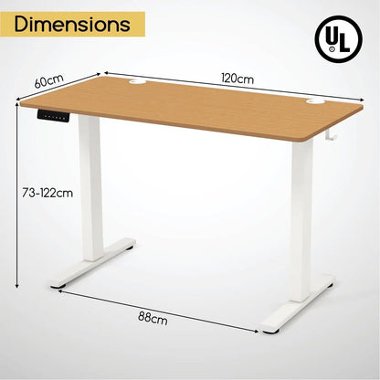 GOFLAME Electric Height Adjustable Standing Desk, 120 x 60cm Ergonomic Rising Computer Desk with 3 Memory Heights