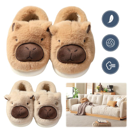 Plush Capybara Slippers Comfortable Fluffy Couple Slippers Non-Slip Furry Animal Slippers Furry Walking Shoes for Indoor Bedroom