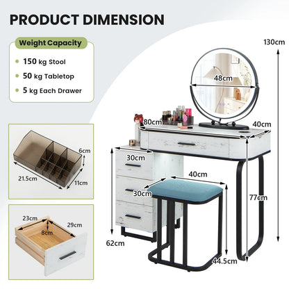 GOFLAME Vanity Table Set with Lighted Mirror, Makeup Table with Cushioned Stool