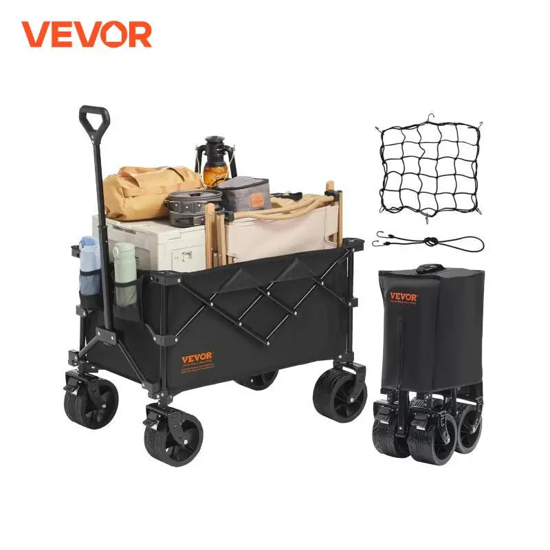 VEVOR Collapsible Folding Wagon Beach Wagon Cart with All-Terrain Wheels Drink Holders Sports Wagon for Camping Shopping Garden