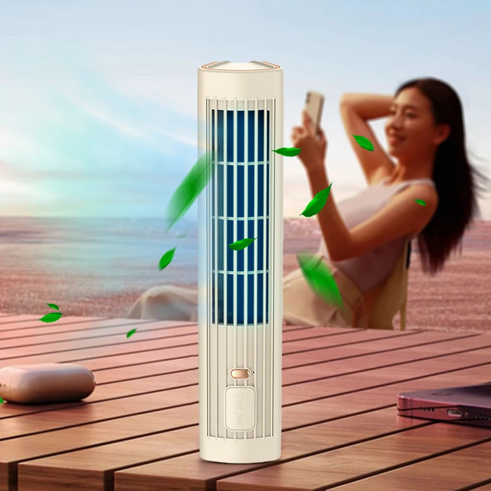 Tower Fan USB Charging Portable Air Conditioner 1200mAh Electric Vertical Fan Wireless Desk Fan for Home Bedroom