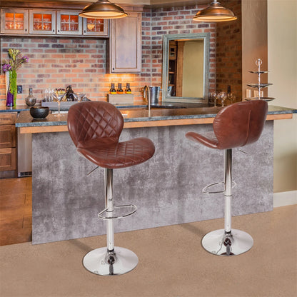 2x Faux Leather Bar Stools Gas Lift Swivel Chrome Metal Base Breakfast Kitchen Chairs Pub