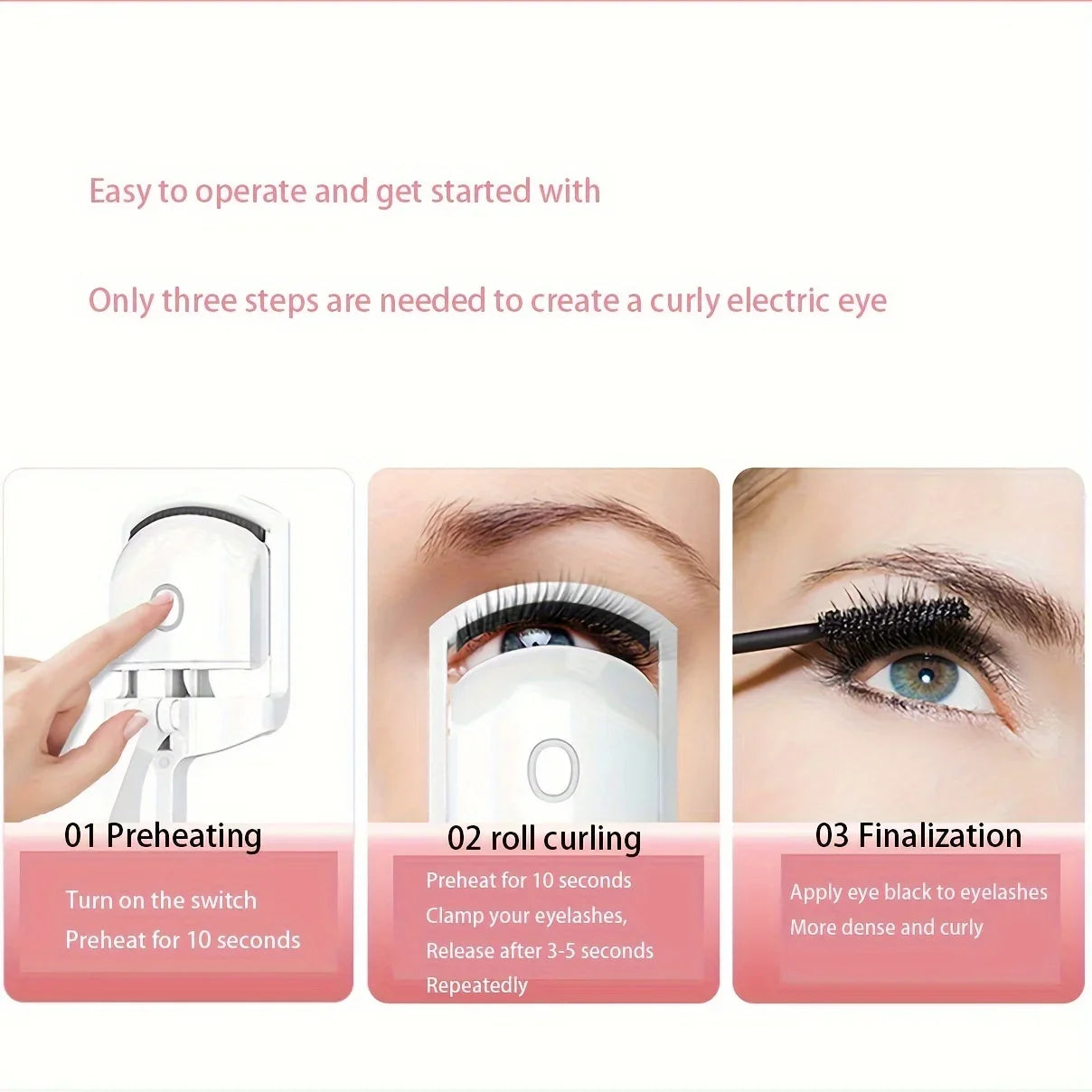 1PC electric eyelash curler with heating function, portable rechargeable eyelash curler, long-lasting curling, beauty tool