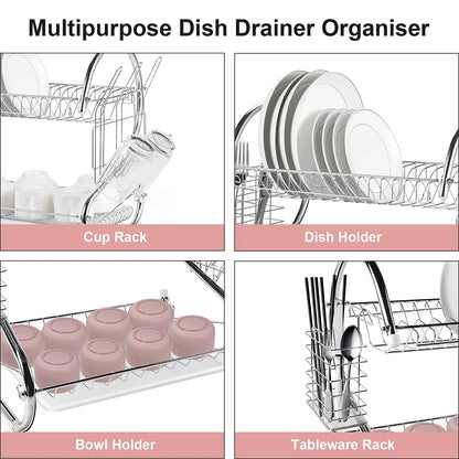 3 Tier Dish Drainer Rack Kitchen Storage Rack with Sink Rack Drip Tray Countertop Cutlery Storage Holder