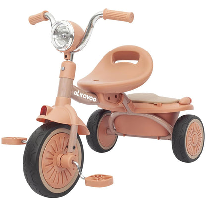 UBRAVOO Baby Foldable Tricycle Trike with Pedals,Unique PU Wheels with Elasticity Shock-absorbing Effect,Cool Lights,1-5 Years