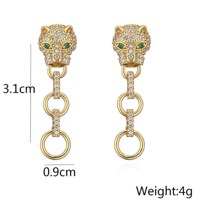 NEWBUY 2024 New Fashion Gold Color Stainless Steel Wedding Jewelry Luxury AAA CZ Zircon Leopard Earrings For Elegant Women Gift