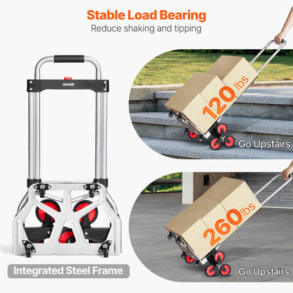 VEVOR 260lbs Folding Hand Truck with Telescoping Handle & 2 Elastic Ropes Stair Climbing Cart Dolly for Warehouse Moving