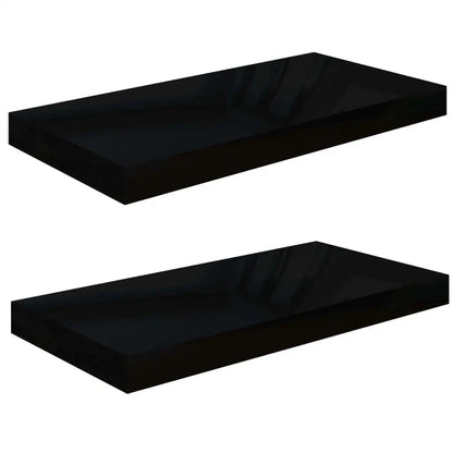 High Gloss Black Floating Wall Shelves - Set of 2, 50x23x3.8 cm MDF Storage Solution