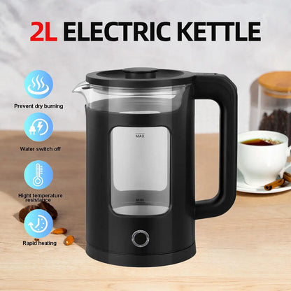 2L Electric Kettle Quick Heating Hot Water Boiling Teapot Portable Jug Overheat Protect Glass Heater Pot Boiler Auto-Power Off