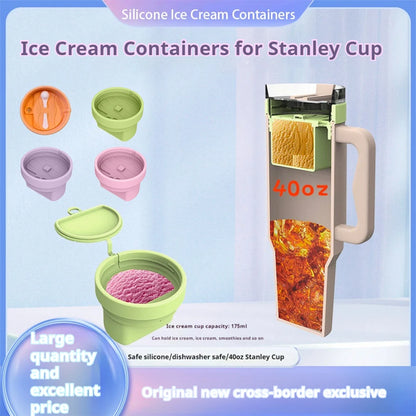 Silicone Ice Cream Cup with Lid & Spoon Freezer Storage Container Reusable Snack Bowl for Stanley 40oz Water Cup Accessories