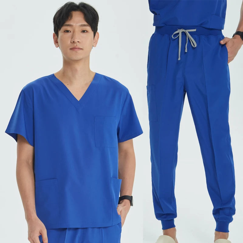 Unisex Medical Uniforms V-neck Top Jogger Pants Scrub Set Stretch Surgical Workwear Dentist Vet Nursing Suit Doctor Outfit S21