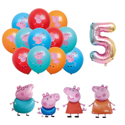 Peppa Pig Birthday Party Decoration Banner Cartoon George Page Balloons Paper Plates Disposable Tableware Decor Background