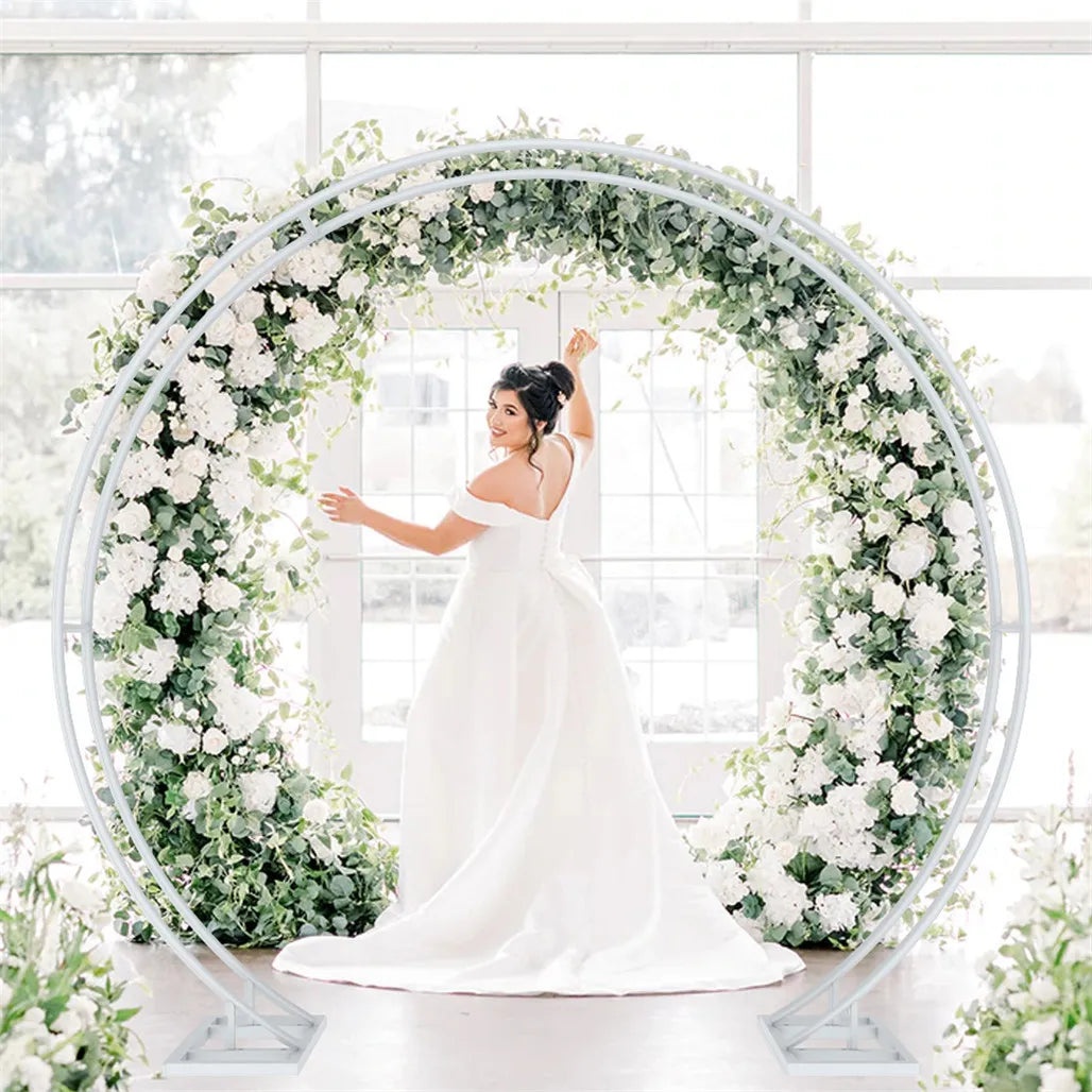 2.1M/2.2M/2.4M Removable Round Wedding Arch Metal Backdrop Flower Garland Party Frame Garden Arbor