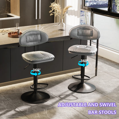 2PCS Heavy Duty Pub Counter Height Bar Stools Adjustable Swivel Chair with Backrest Padded Grey