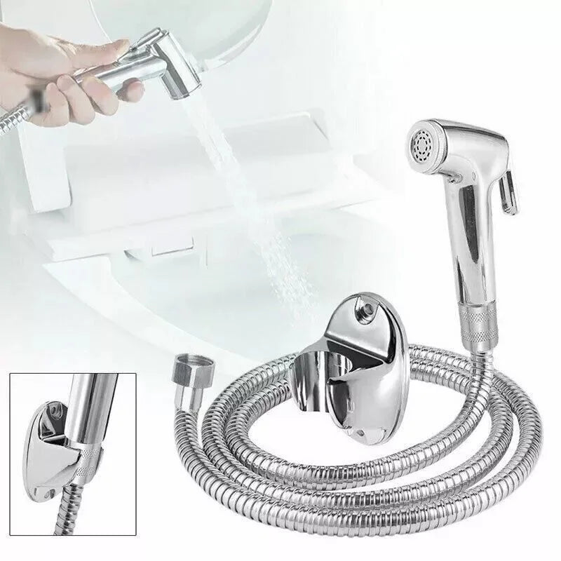 Bidet Douche Toilet Spray Shattaf Shower Head Hose Sprayer Kit Hand Silver