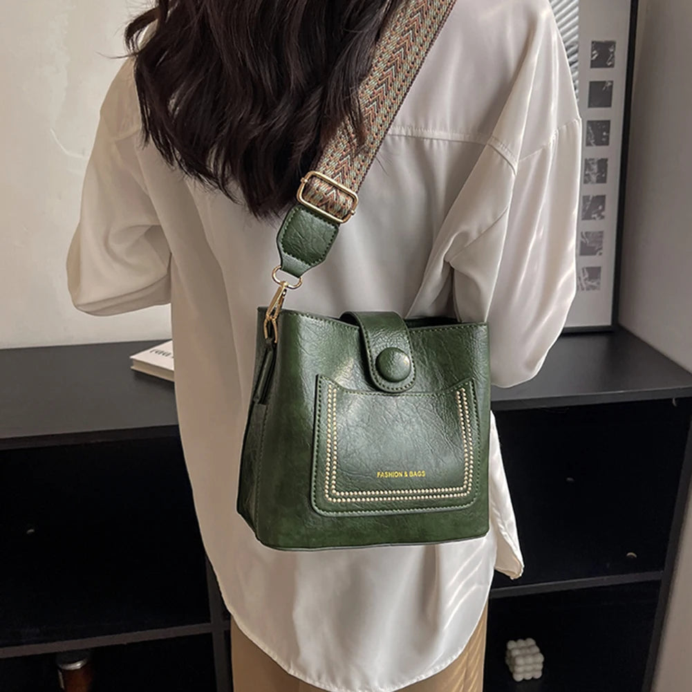 2025 Women's PU Leather Bucket Bags with Inner Pocket Large Capacity Crossbody Bags Luxury Designer Handbag Zipper Shoulder Bags