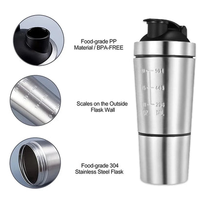 New Stainless Steel Cup Vacuum Mixer Whey Protein Powder Sports Shaker Water Bottle Detachable Double Layer Outdoor Drink Kettle