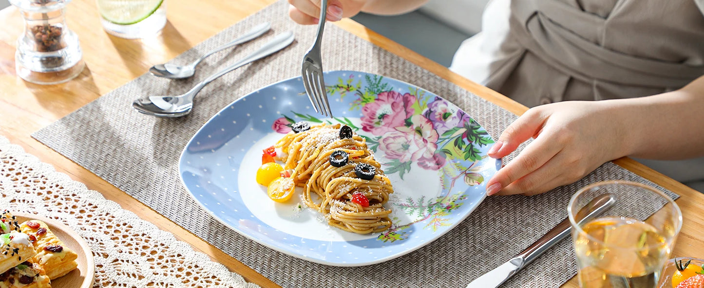 VEWEET Blue Flower 30/60 Piece Porcelain Ceramic Kitchen Tableware Set with Dinner,Dessert,Soup Plate,Cup and Saucer For 6/12