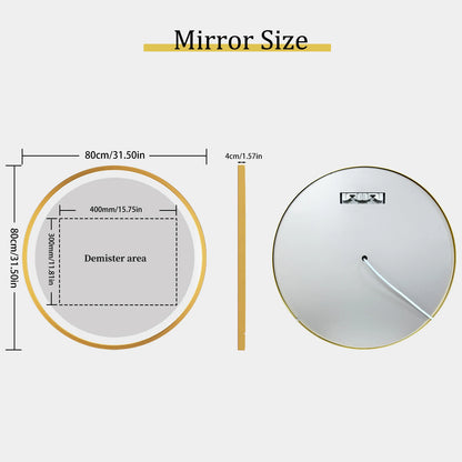 24/32 Inch Gold Frame LED Bathroom Mirror 3 Colors Temperature Wall Mounted Vanity Mirror Fast Defagging