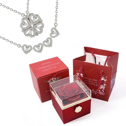 Rotating Rose Box-4 Clover Magnetic Heart Necklace Accept Drop Shipping with Free Shipping