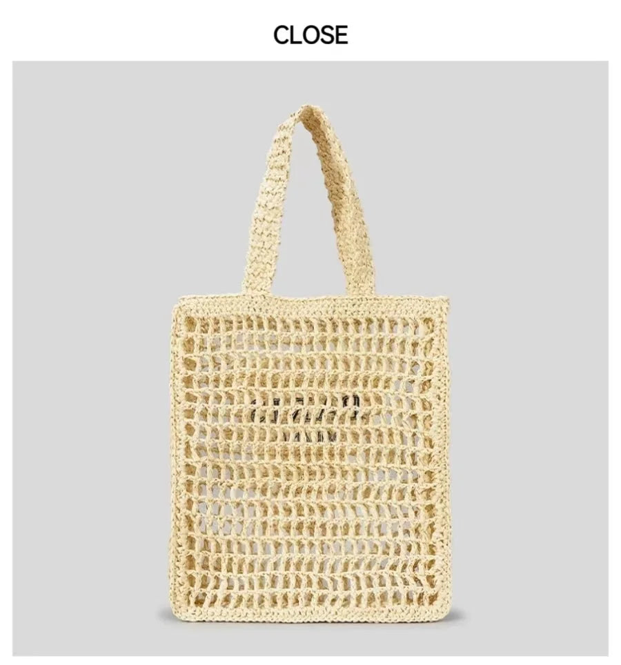 Women Summer Beach Vacation Fashion Straw Knitting Shoulder Bag Hollow Out Handwoven Handbag Portable Large Capacity Casual Tote