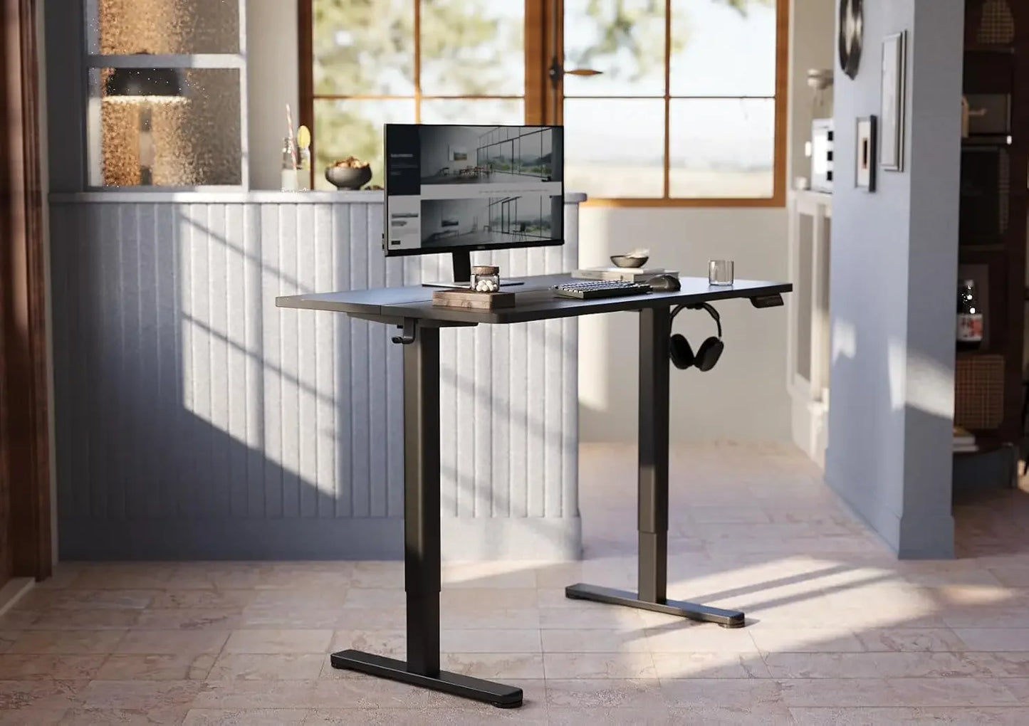 Electric Standing Desk 120x60 cm, Height Adjustable Desk with Cable Management, Computer Desk Sit/Stand with Memory Function