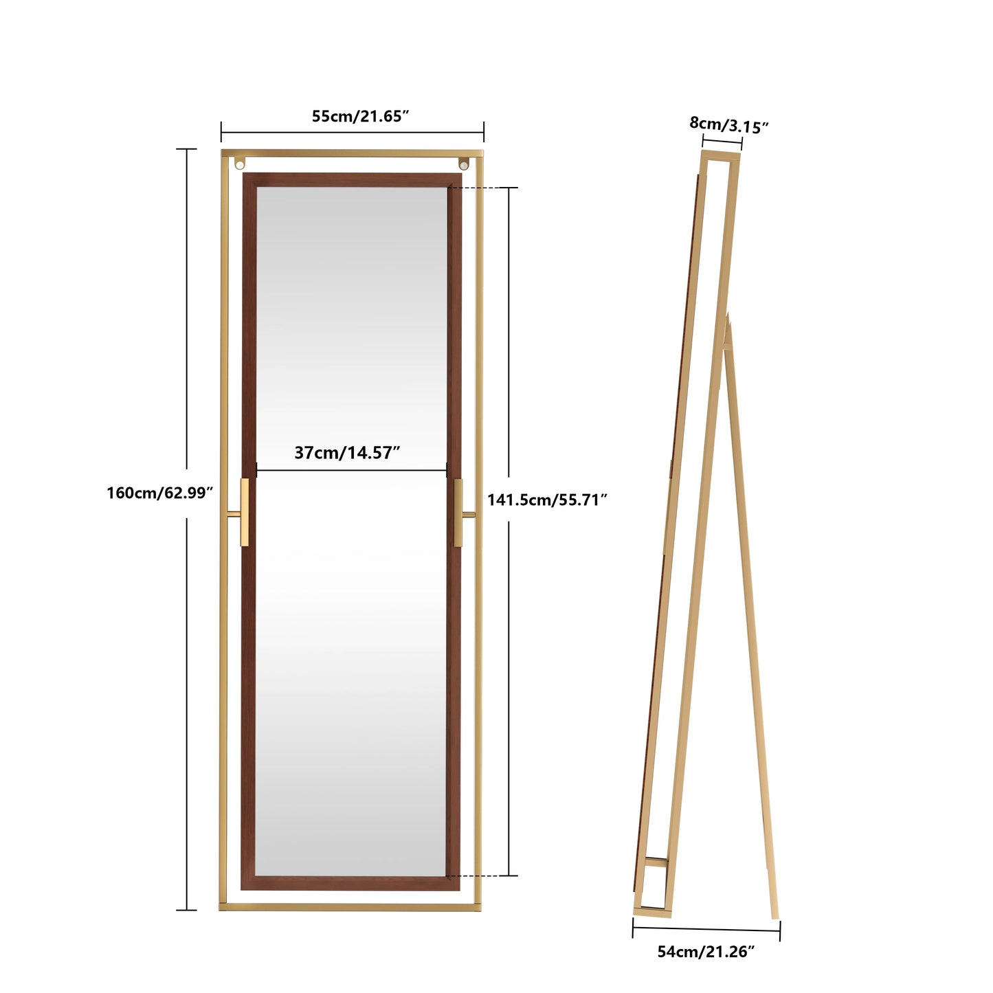 160CM Tall Full Length Mirror Metal Frame Full Body Mirror Wall Mounted/ Standing Bedroom Dressing Mirror for Living Room Closet