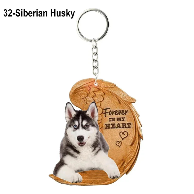 1 Piece 23 Style Dog Forever In My Heart  Angel Pendant Bag Key Chains Car Keychain Keyring  Pet Jewelry Gift For Women Girls