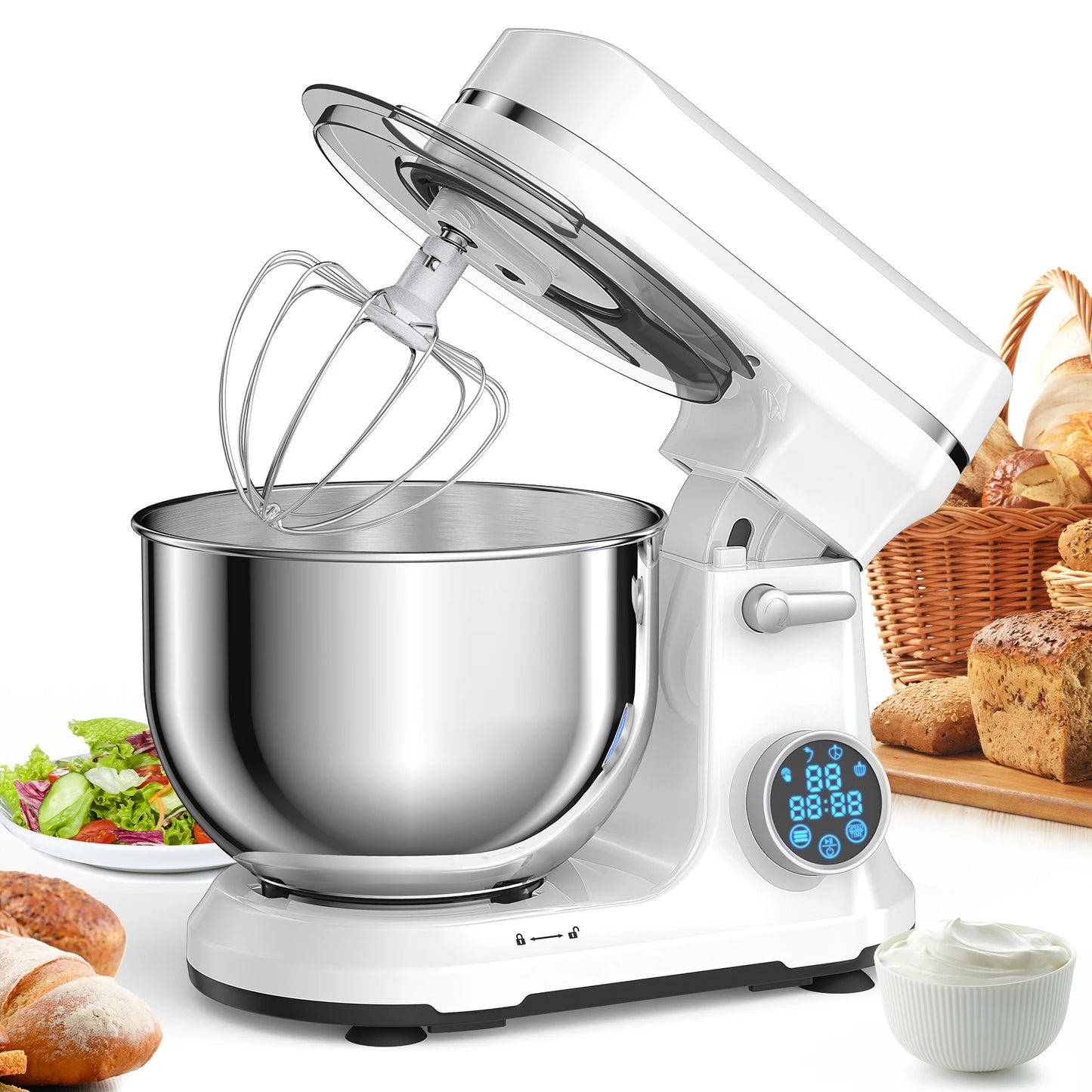 BioloMix Kitchen Food Stand Mixer, 1200W 11-Speeds DC Motor, Digital OLED Screen, Electric Food Mixer with Dough Hook, Whisk