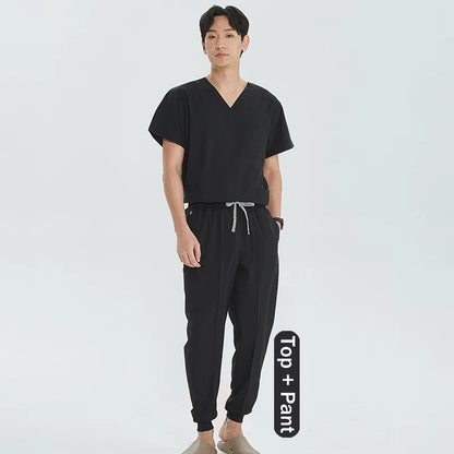 Unisex Medical Uniforms V-neck Top Jogger Pants Scrub Set Stretch Surgical Workwear Dentist Vet Nursing Suit Doctor Outfit S21