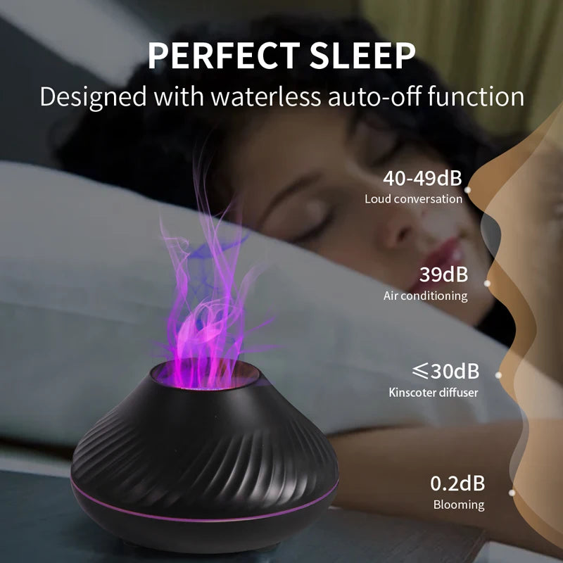 Portable Flame Air Humidifier 130ml USB Volcanic Aroma Essential Oil Diffuser with Nordic Desktop Home Style Atmosphere Light